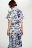 LYNN KAFTAN SHORT SLEEVE BLUE FLORAL PRINTED MIDI