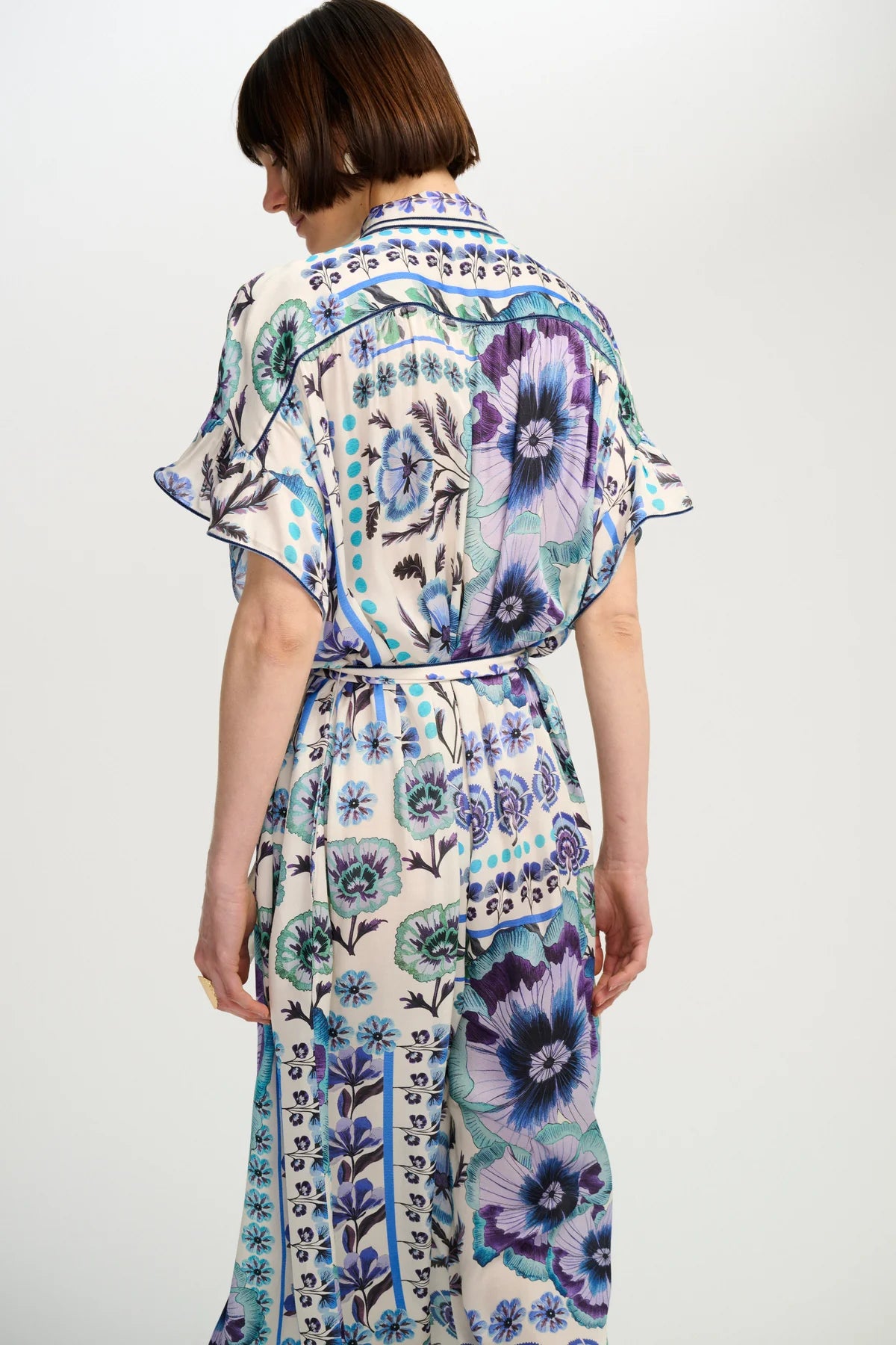 LYNN KAFTAN SHORT SLEEVE BLUE FLORAL PRINTED MIDI