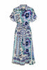 LYNN KAFTAN SHORT SLEEVE BLUE FLORAL PRINTED MIDI