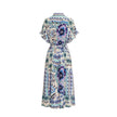 LYNN KAFTAN SHORT SLEEVE BLUE FLORAL PRINTED MIDI