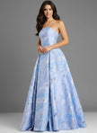 STRAPLESS METALLIC BROCADE BALL GOWN