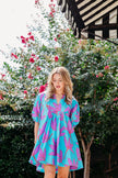 ABSTRACT LEAF SCALLOP VNECK DRESS
