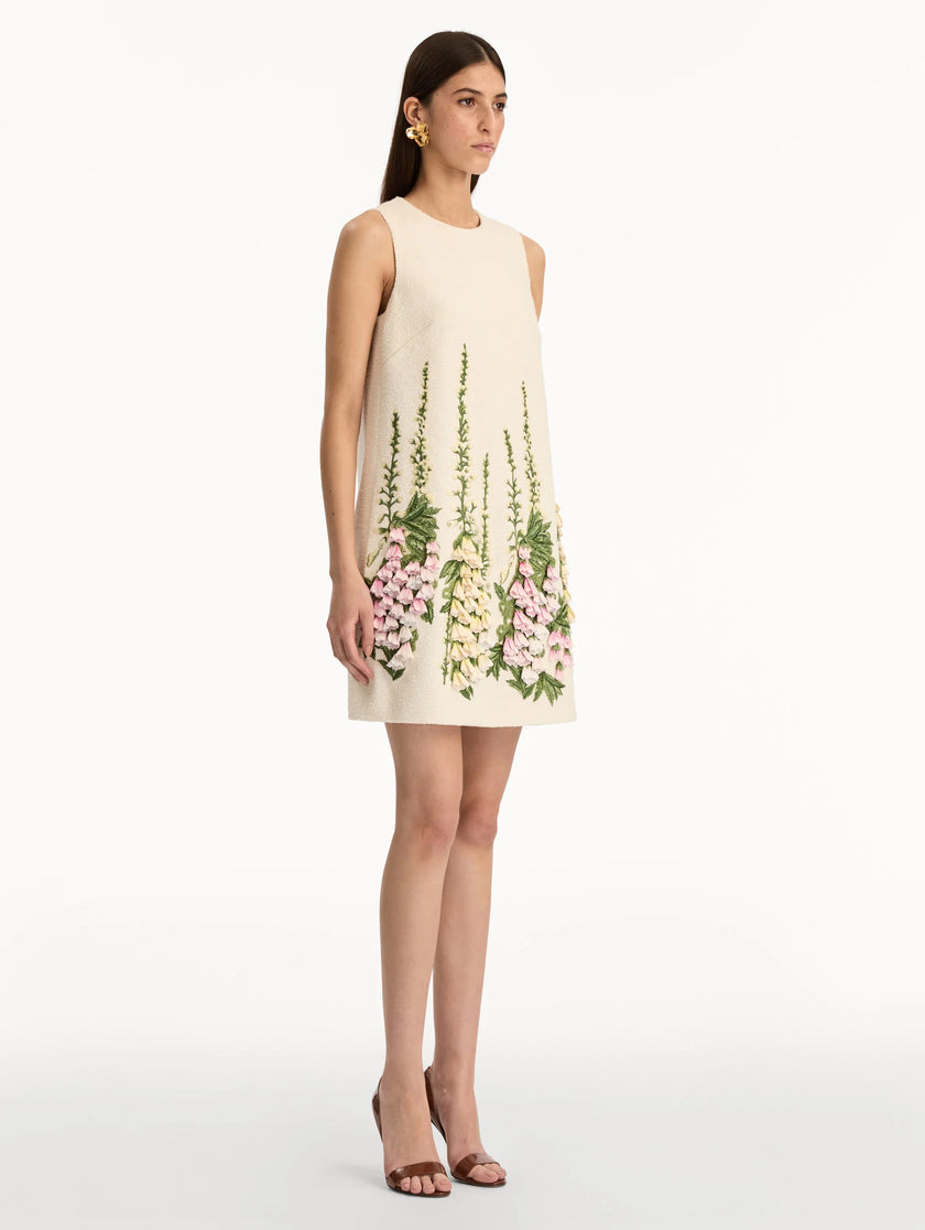 FOXGLOVE EMBROIDERED TWEED SHIFT DRESS