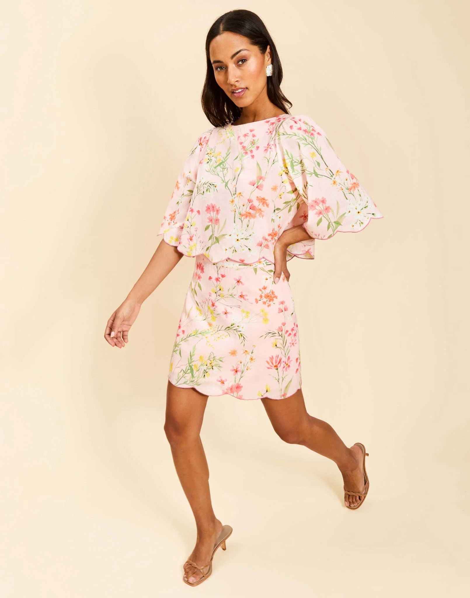 PILAR SCALLOP MINI SKIRT IN ROSE VINES