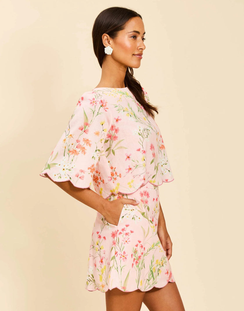 PILAR SCALLOP MINI SKIRT IN ROSE VINES