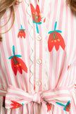STRIPE POPPY RUFFLE SLEEVE MAXI DRESS