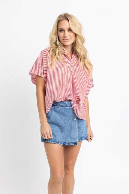 STRIPE SIGNATURE COLLAR TOP