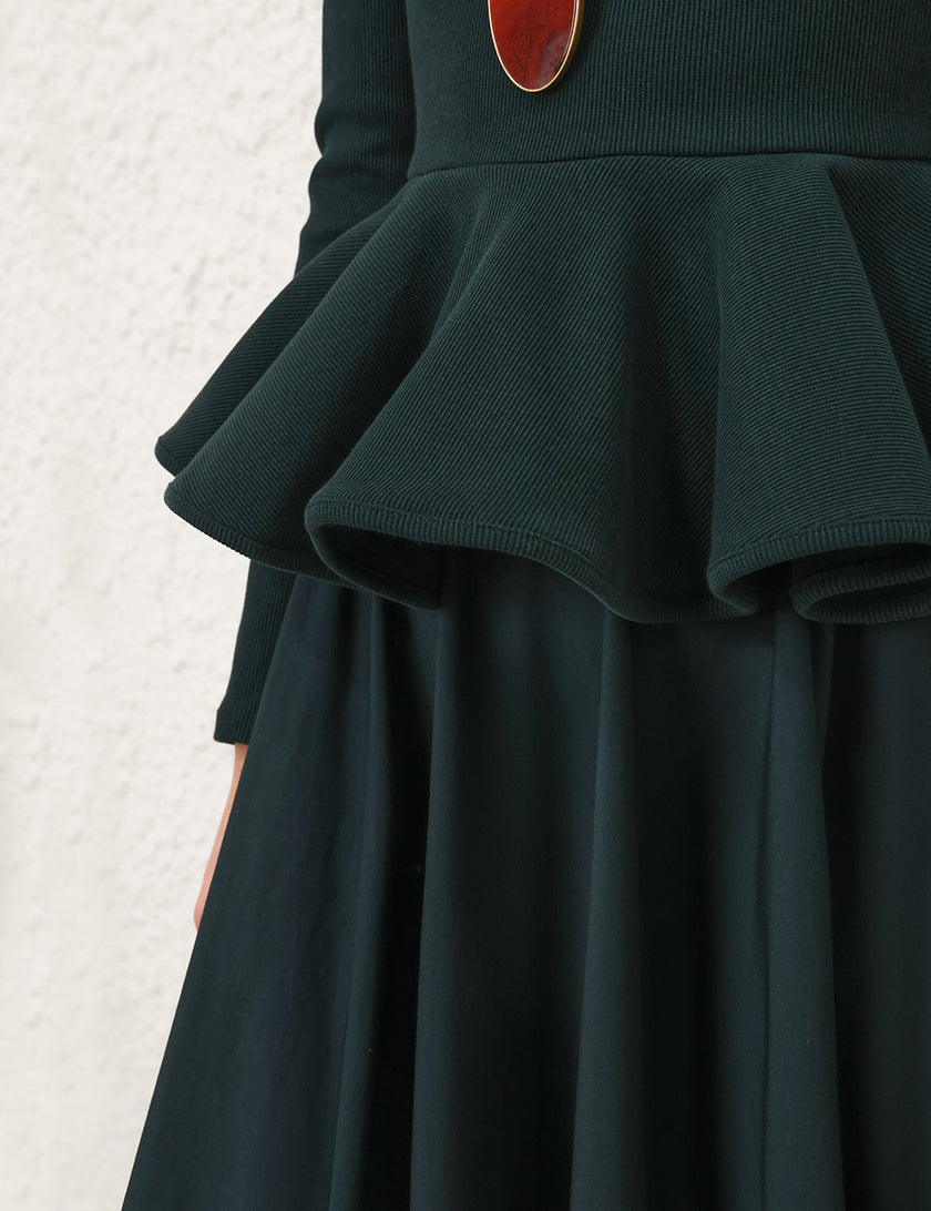 POPLIN MIDI SKIRT IN BOTTLE GREEN