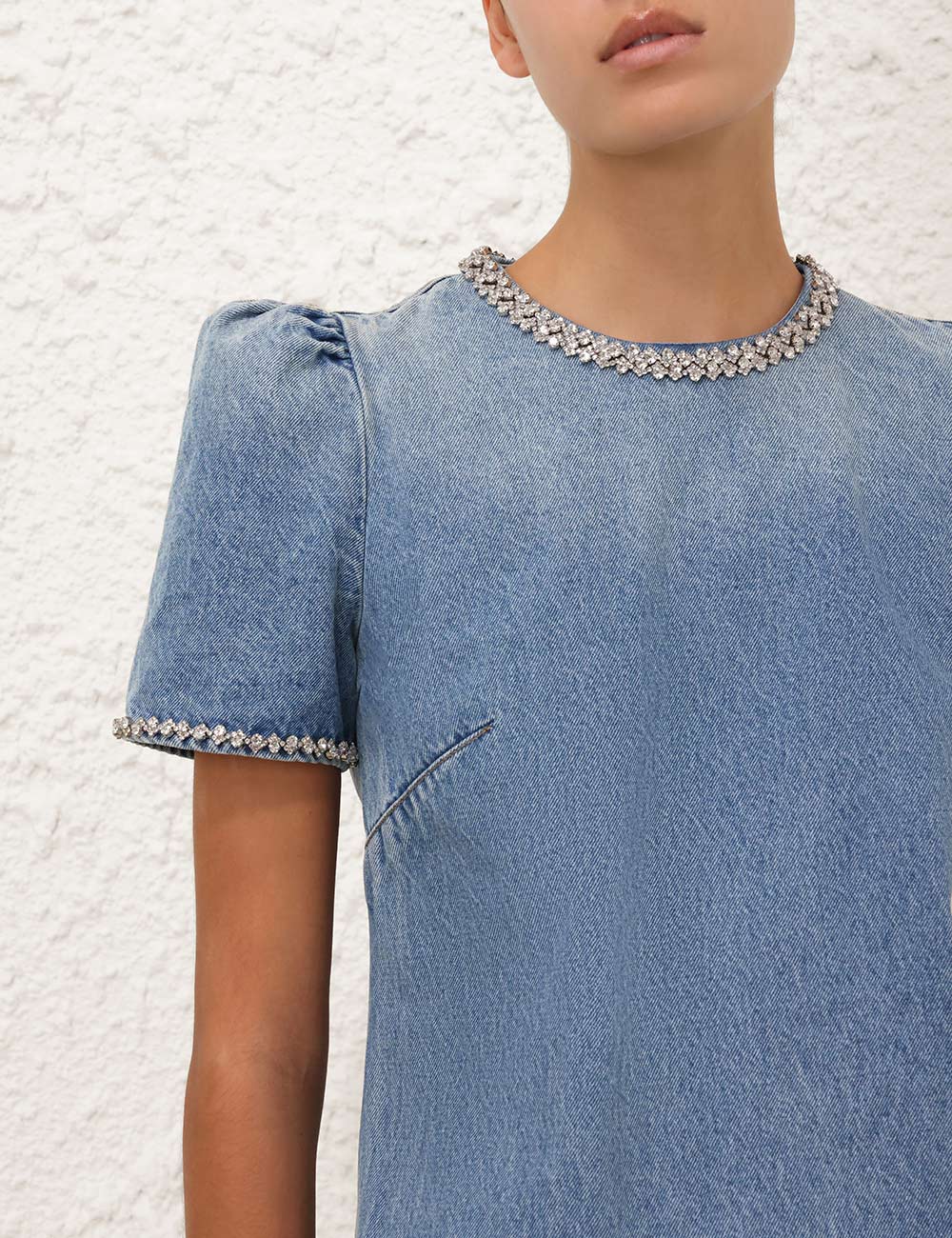 CRUSH EMBELLISHED DENIM DRESS