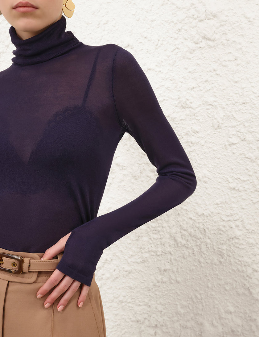 FINE KNIT ROLL NECK TOP