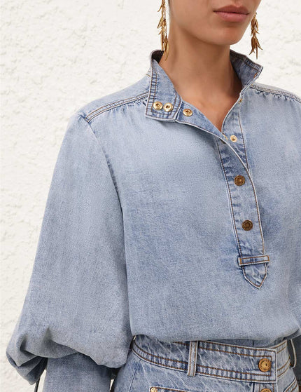 DENIM BLOUSE IN SEA FOAM