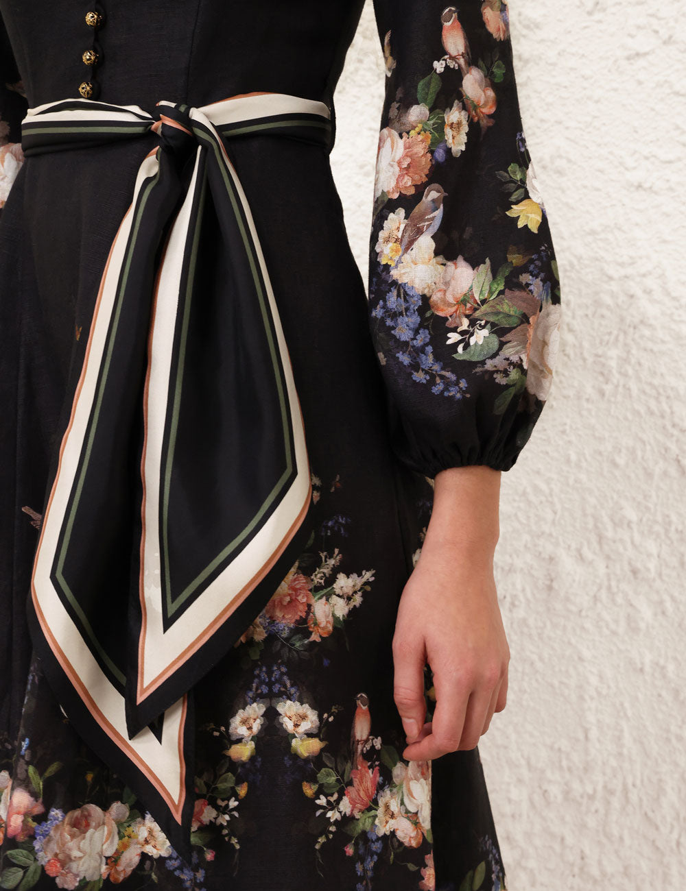 VALIANT BUTTON MIDI DRESS IN BLACK BOUQUET
