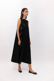 SCULPTURAL ROSETTE MERCERIZED COTTON MIDI DRESS