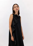 SCULPTURAL ROSETTE MERCERIZED COTTON MIDI DRESS
