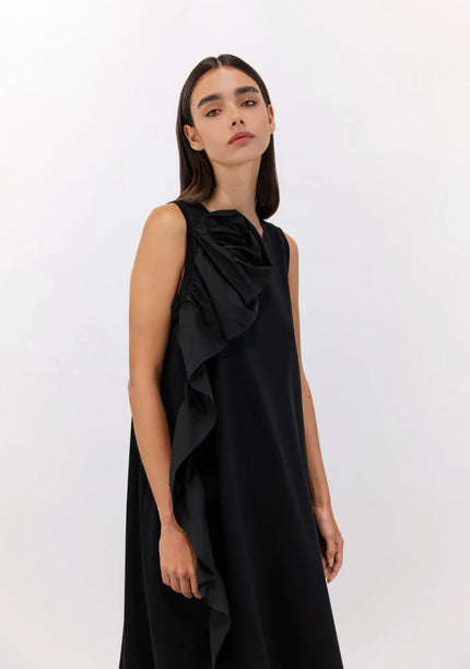 SCULPTURAL ROSETTE MERCERIZED COTTON MIDI DRESS