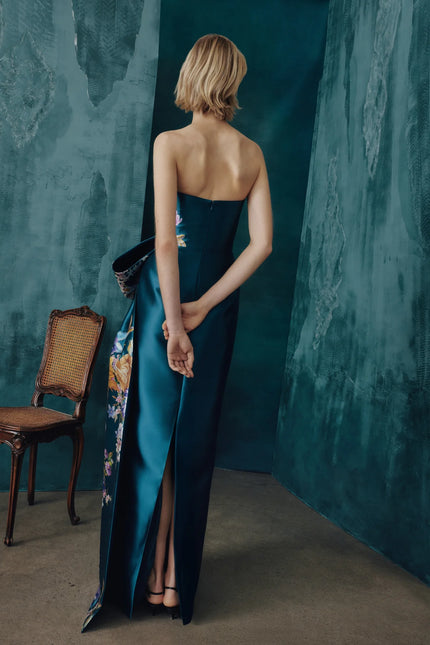 STRAPLESS GOWN IN GARLAND BLOOM MIKAGA FLORAL