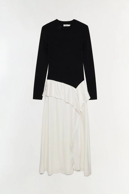 ORNELLA KNIT SATIN MIDI DRESS