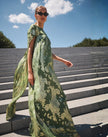 PIETRO CONVERTIBLE CAPE GOWN IN GREEN METALLIC CAFTAN