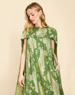 PIETRO CONVERTIBLE CAPE GOWN IN GREEN METALLIC CAFTAN