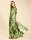 PIETRO CONVERTIBLE CAPE GOWN IN GREEN METALLIC CAFTAN