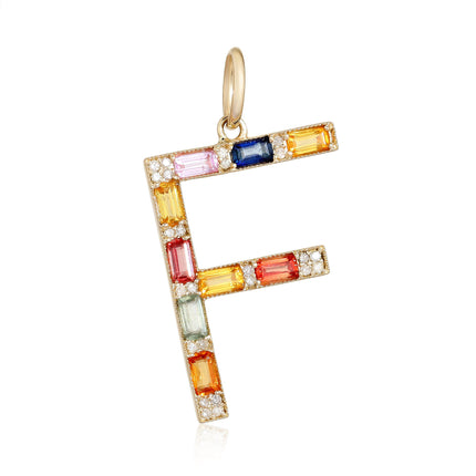 INITIAL F MULTI SAPPHIRE AND DIAMOND PENDANT