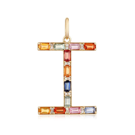 INITIAL I MULTI SAPPHIRE AND DIAMOND PENDANT