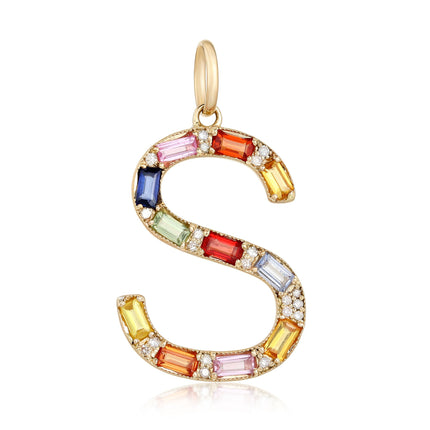 INITIAL S MULTI SAPPHIRE AND DIAMOND PENDANT