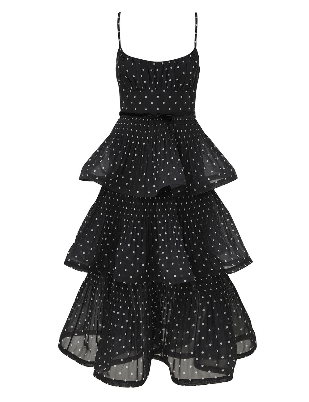 PLEATED TIERED MIDI DRESS
