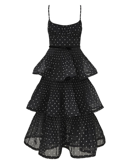 PLEATED TIERED MIDI DRESS