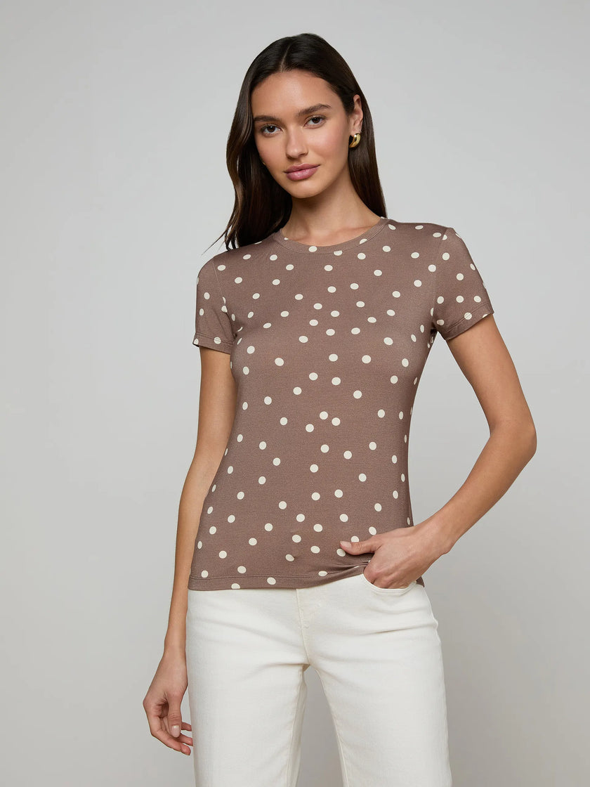RESSI FITTED TEE IN CARDAMOM ECRU POLKA DOT
