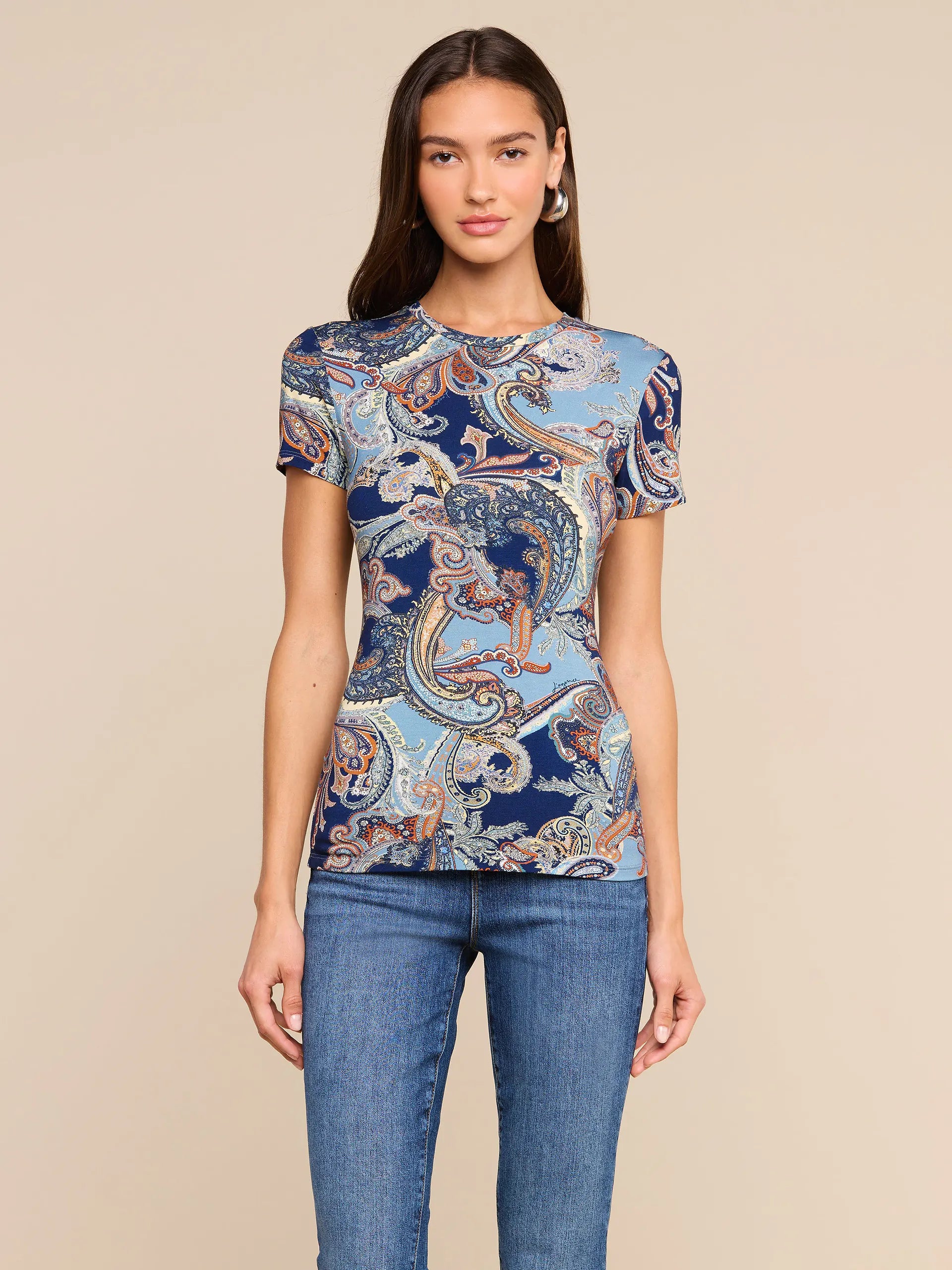 RESSI FITTED TEE IN MIDNIGHT MULTI BESARABIAN PAISLEY