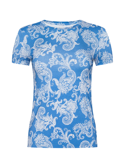 RESSI FITTED TEE IN REGATTA BLUE AND IVORY PAISLEY