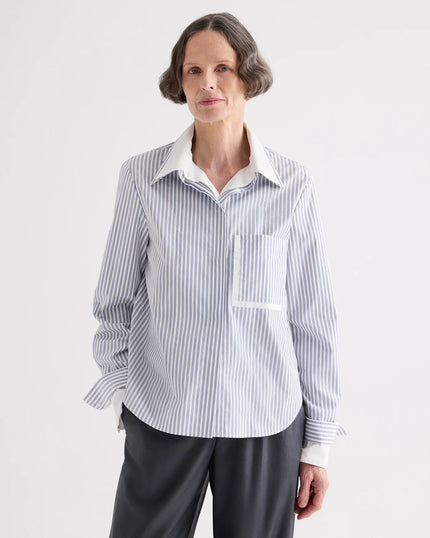 DOUBLE LAYER BOYFRIEND SHIRT IN DOUBLE STRIPE SHIRTING