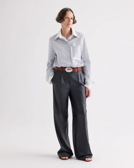 DOUBLE LAYER BOYFRIEND SHIRT IN DOUBLE STRIPE SHIRTING