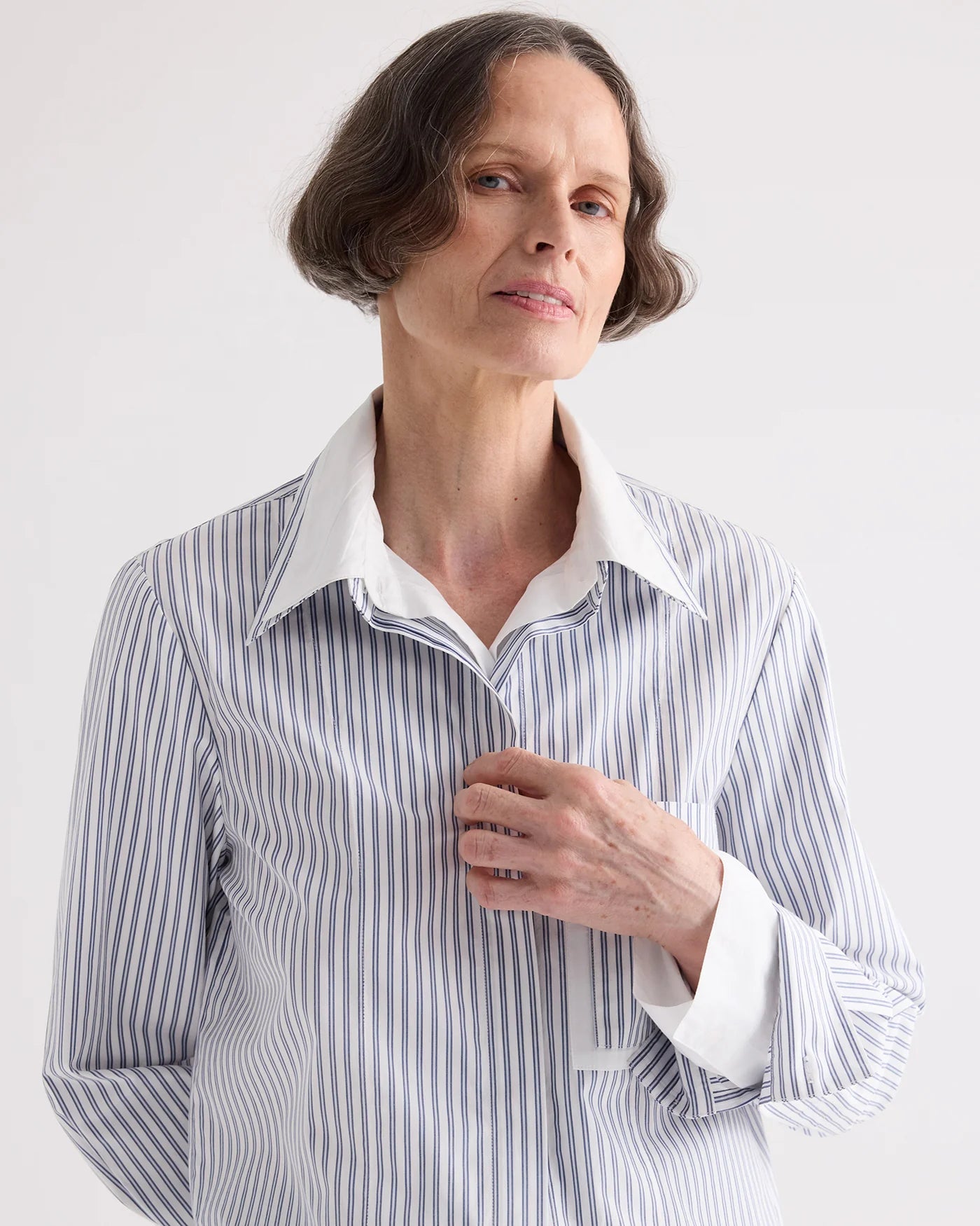 DOUBLE LAYER BOYFRIEND SHIRT IN DOUBLE STRIPE SHIRTING