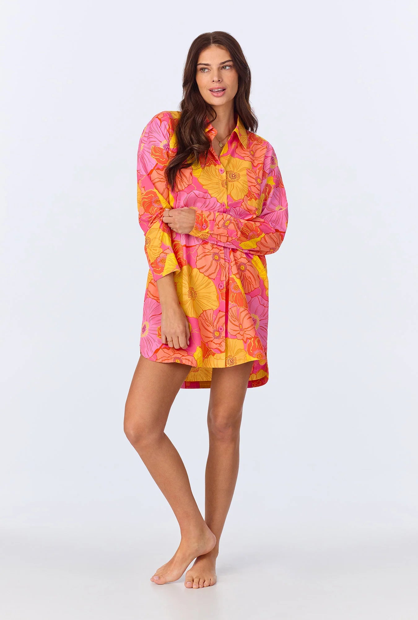 HIGH LOW WOVEN COTTON POPLIN BOYFRIEND SHIRT