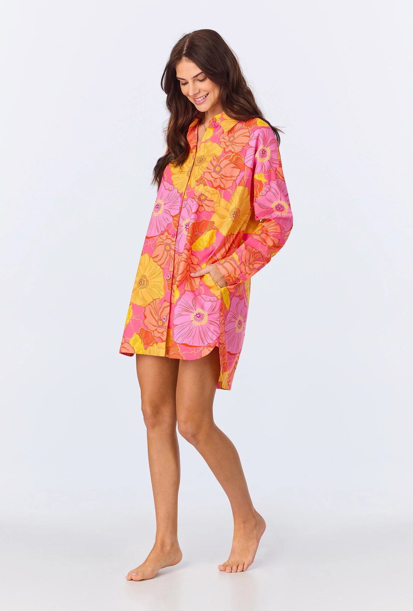 HIGH LOW WOVEN COTTON POPLIN BOYFRIEND SHIRT