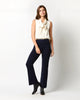 LARA KNIT FLARE CROPPED PANT IN NAVY SUPIMA COTTON