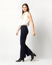 LARA KNIT FLARE CROPPED PANT IN NAVY SUPIMA COTTON