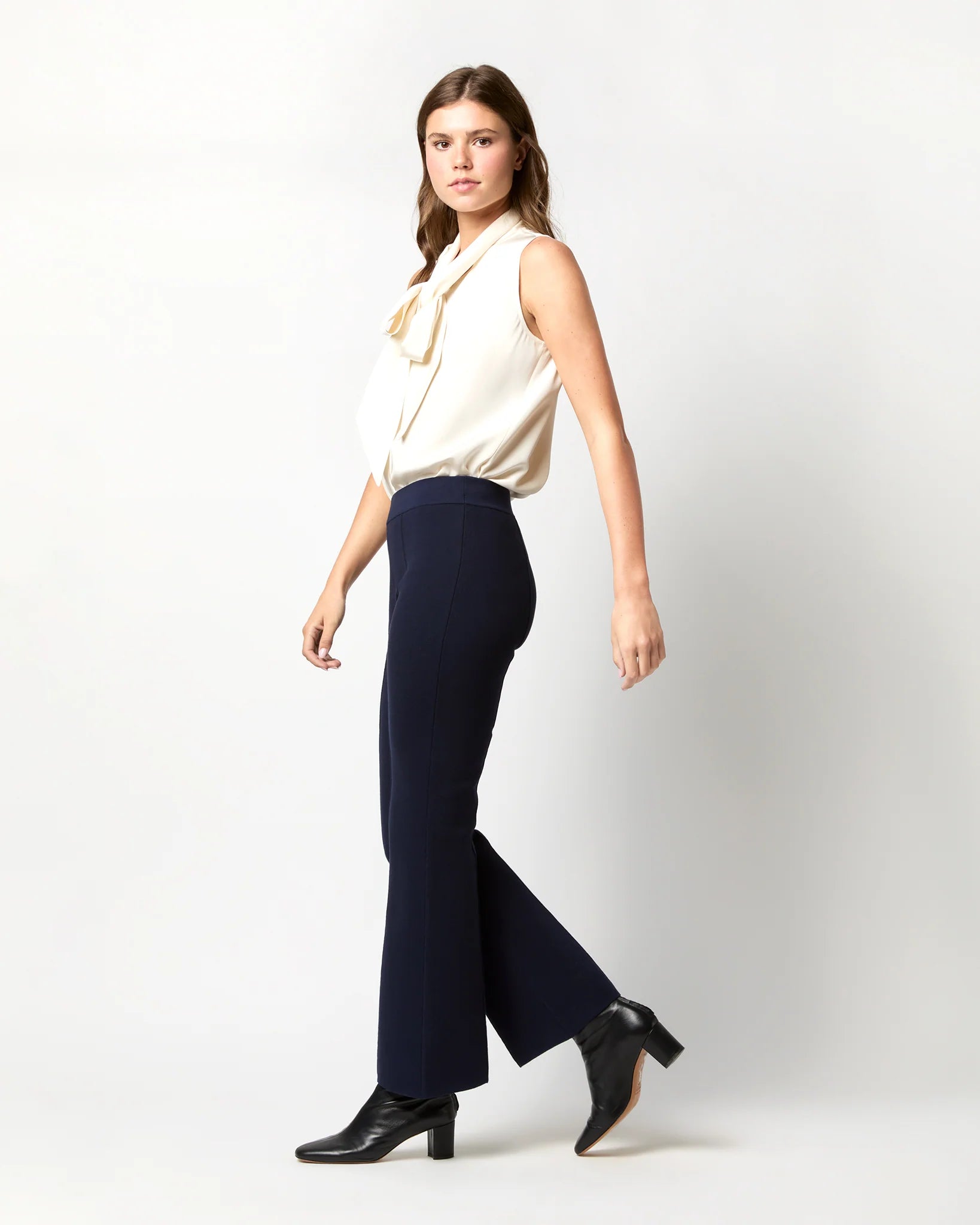 LARA KNIT FLARE CROPPED PANT IN NAVY SUPIMA COTTON