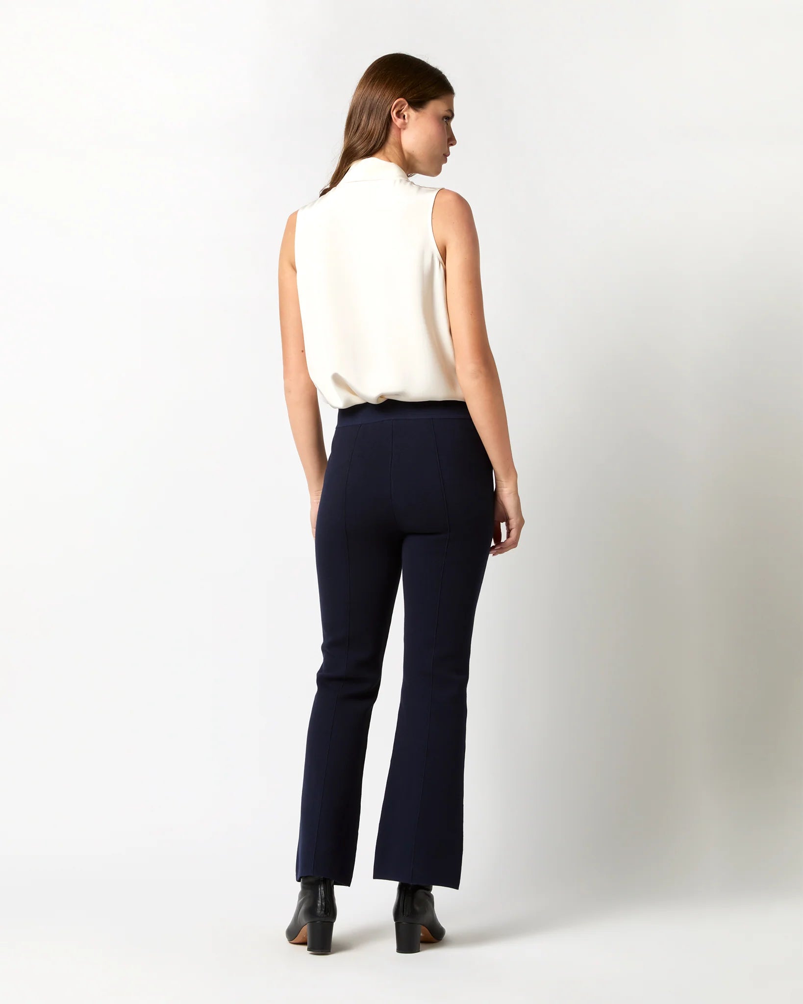 LARA KNIT FLARE CROPPED PANT IN NAVY SUPIMA COTTON