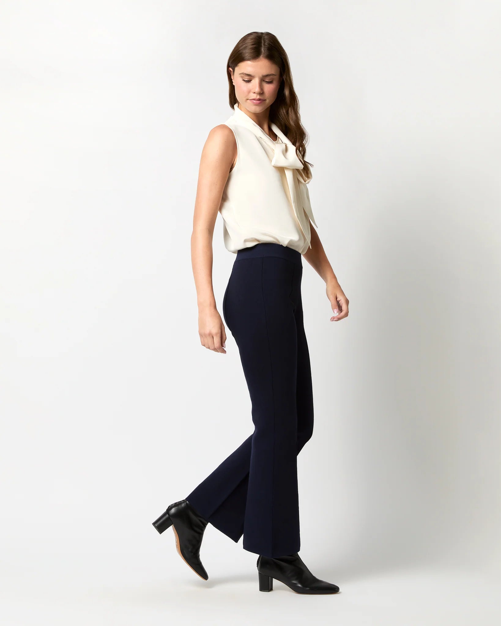 LARA KNIT FLARE CROPPED PANT IN NAVY SUPIMA COTTON