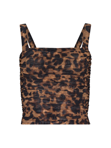RASHA SHIRRED MESH TANK IN BROWN MULTI AMUR LEOPARD