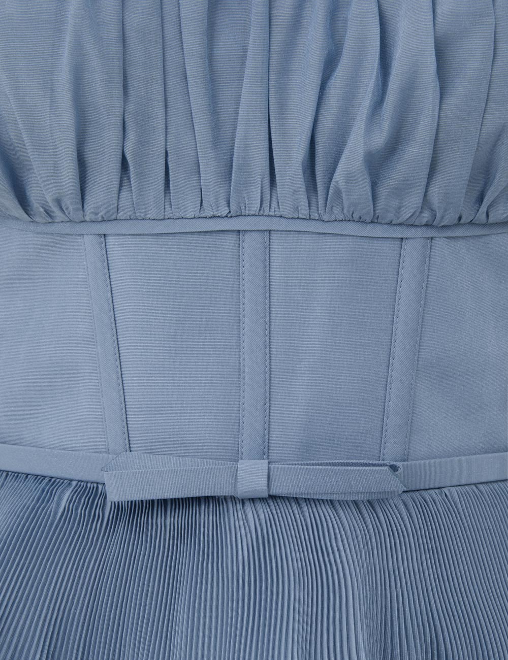 PLEATED TIERED MIDI DRESS IN DEEP BLUE