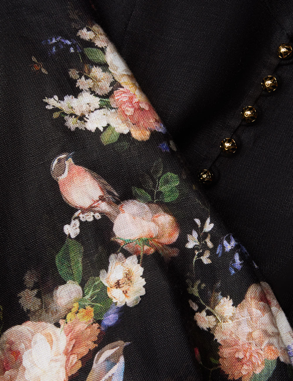 VALIANT BUTTON MIDI DRESS IN BLACK BOUQUET