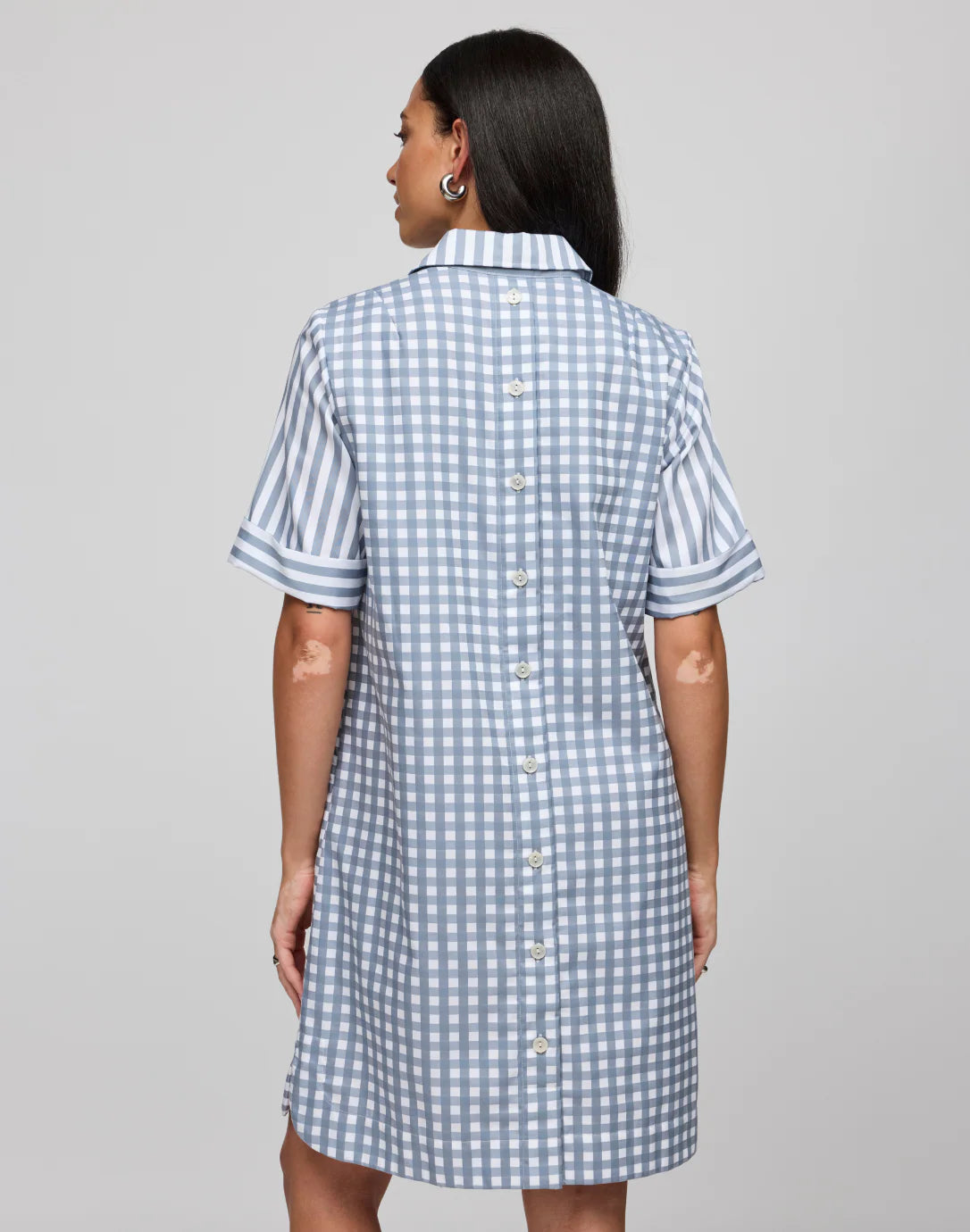 AILEEN SHORT SLEEVE STRIPE GINGHAM DRESS