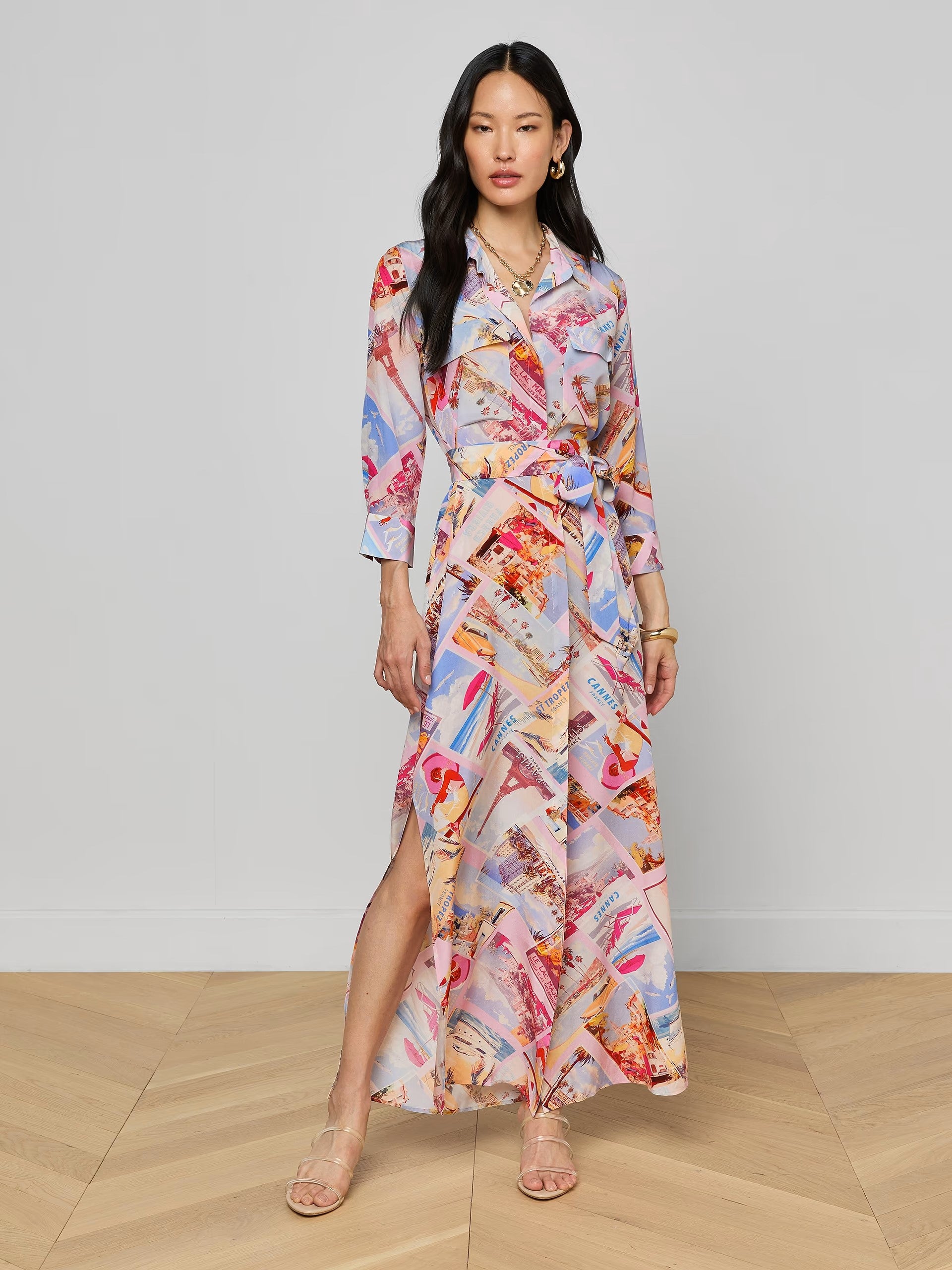 CAMERON SILK SHIFT DRESS IN POSTCARD PRINT