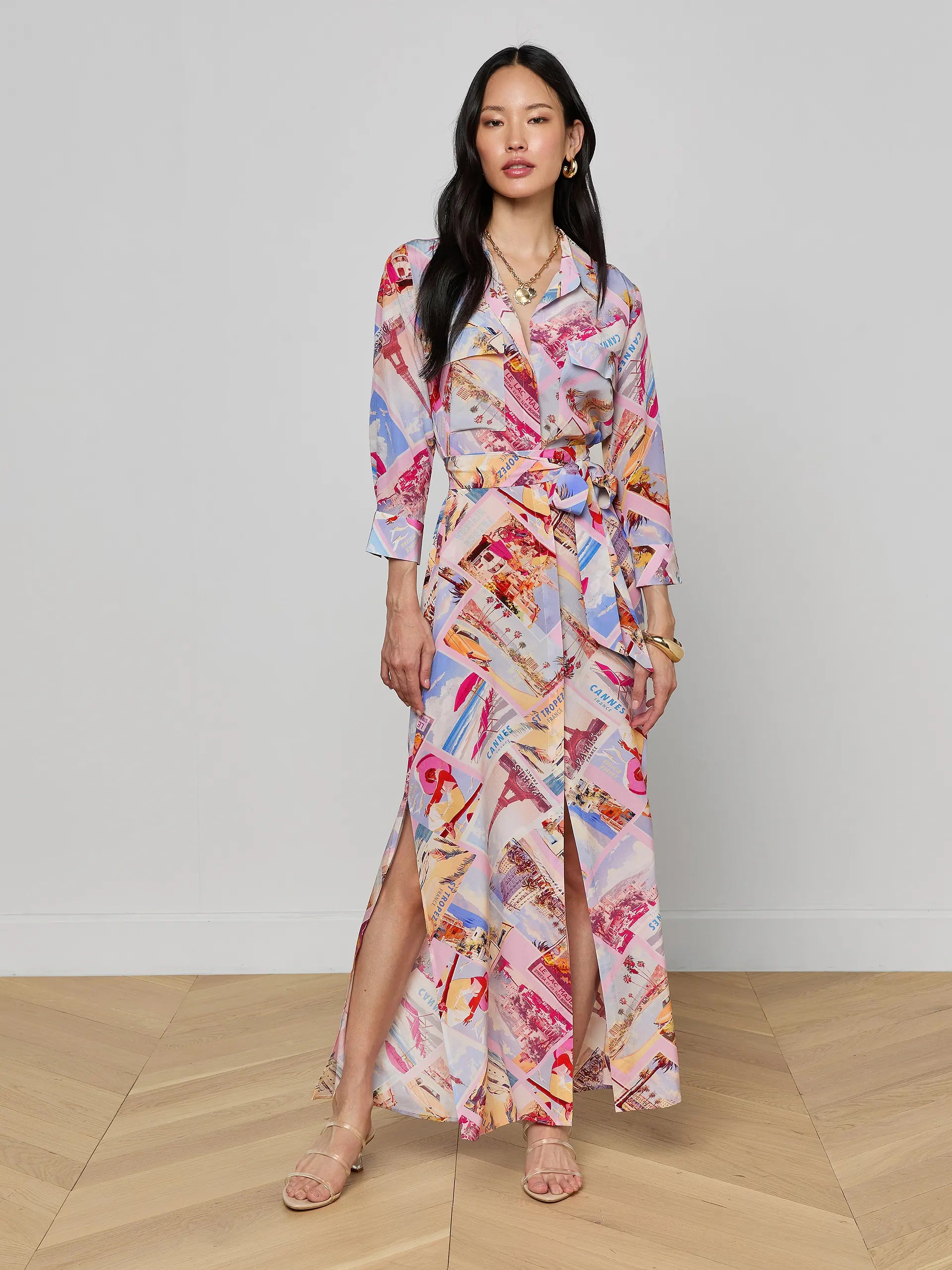 CAMERON SILK SHIFT DRESS IN POSTCARD PRINT