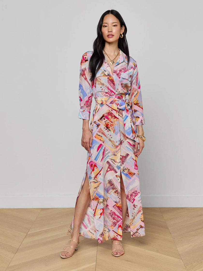 CAMERON SILK SHIFT DRESS IN POSTCARD PRINT