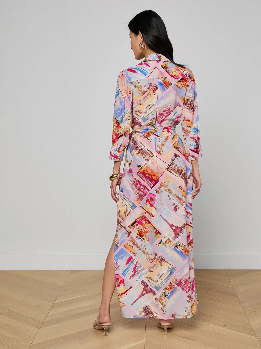 CAMERON SILK SHIFT DRESS IN POSTCARD PRINT